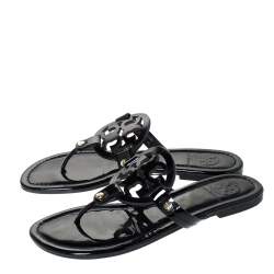 Pre Owned Tory Burch Black Patent Leather Miller Flat Thong Sandals Size 37.5