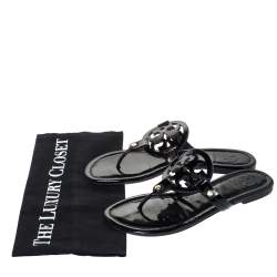 Pre Owned Tory Burch Black Patent Leather Miller Flat Thong Sandals Size 37.5
