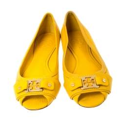 Tory Burch Mustard Leather Cline Peep Toe Ballet Flats Size 35.5