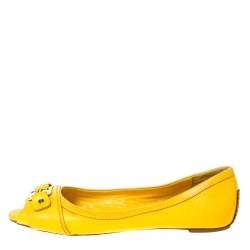 Tory Burch Mustard Leather Cline Peep Toe Ballet Flats Size 35.5