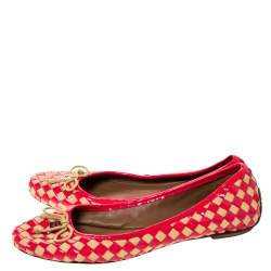 Pre Owned Tory Burch Neon Pink/Beige Prescot Woven Leather Ballet Flats Size 39.5