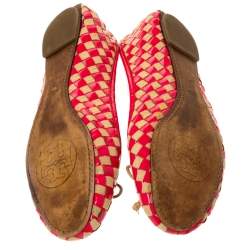 Pre Owned Tory Burch Neon Pink/Beige Prescot Woven Leather Ballet Flats Size 39.5