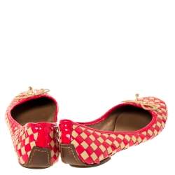 Pre Owned Tory Burch Neon Pink/Beige Prescot Woven Leather Ballet Flats Size 39.5