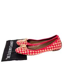 Pre Owned Tory Burch Neon Pink/Beige Prescot Woven Leather Ballet Flats Size 39.5