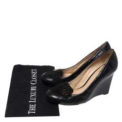 Pre Owned Tory Burch Black Suede And Quilted Leather Leila Wedge Loafer Pumps Size 38