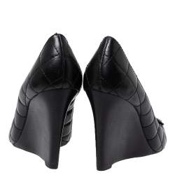 Pre Owned Tory Burch Black Suede And Quilted Leather Leila Wedge Loafer Pumps Size 38