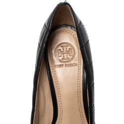 Pre Owned Tory Burch Black Suede And Quilted Leather Leila Wedge Loafer Pumps Size 38