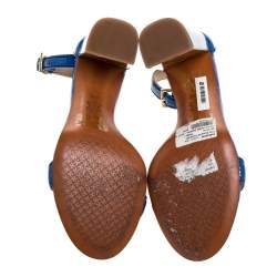 Pre Owned Tory Burch Blue Patent Leather Cecile Block Heel Ankle Strap Sandals Size 37