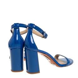 Pre Owned Tory Burch Blue Patent Leather Cecile Block Heel Ankle Strap Sandals Size 37