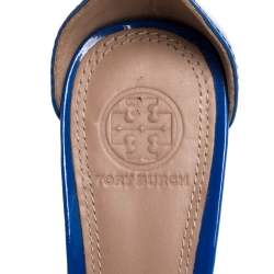 Pre Owned Tory Burch Blue Patent Leather Cecile Block Heel Ankle Strap Sandals Size 37