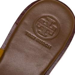 Pre Owned صندل بإصبع توري برش فلات جيمي جلد بنى مقاس 37