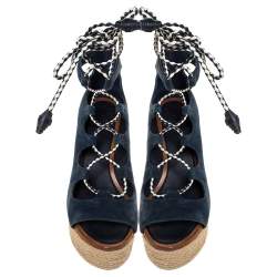 مملوكة مسبقًا صندل تورى برش ملتف علي الكاحل كعب روكى بوسيتانو سويدى أزرق مقاس 38.5