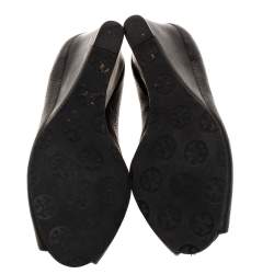 Pre Owned حذاء كعب عالي توري برش كعب روكي مقدمة مفتوحة جوليان جلد أسود مقاس 37