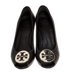 Pre Owned حذاء كعب عالي توري برش كعب روكي مقدمة مفتوحة جوليان جلد أسود مقاس 37