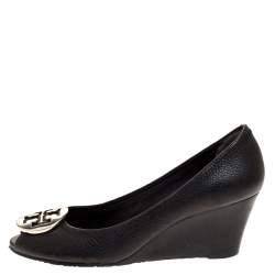 Pre Owned حذاء كعب عالي توري برش كعب روكي مقدمة مفتوحة جوليان جلد أسود مقاس 37