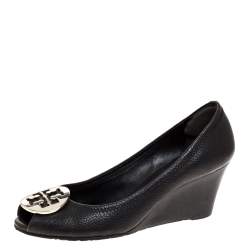 Pre Owned حذاء كعب عالي توري برش كعب روكي مقدمة مفتوحة جوليان جلد أسود مقاس 37