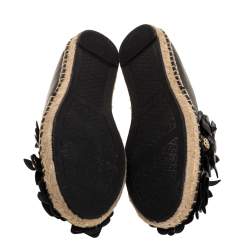 Pre Owned حذاء إسبادريلز توري برش بلوسوم جلد أسود أبليك زهرة مقاس 38