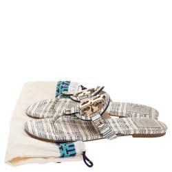 Pre Owned صندل إصبع توري برش فلات ميلر جلد نقش ثعبان سيور أزرق / أبيض مقاس 39.5