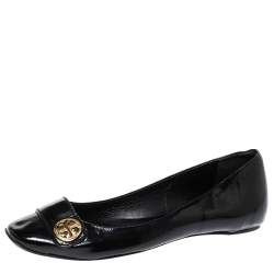 Tory Burch Black Patent Leather Andi Ballet Flats Size 38