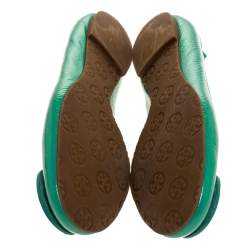 Pre Owned Tory Burch Green Patent Leather Reva Tumbled Ballet Flats Size 39