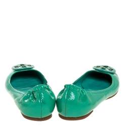 Pre Owned Tory Burch Green Patent Leather Reva Tumbled Ballet Flats Size 39