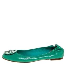 Pre Owned Tory Burch Green Patent Leather Reva Tumbled Ballet Flats Size 39