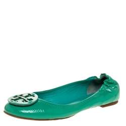 Pre Owned Tory Burch Green Patent Leather Reva Tumbled Ballet Flats Size 39