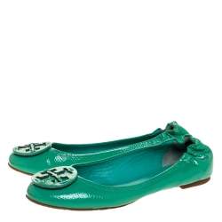 Pre Owned Tory Burch Green Patent Leather Reva Tumbled Ballet Flats Size 39