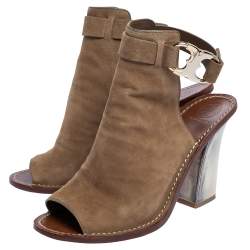 مملوكة مسبقًا Tory Burch Beige Suede Open Toe Gemini Link Slingback Open Toe Sandals Size 38.5