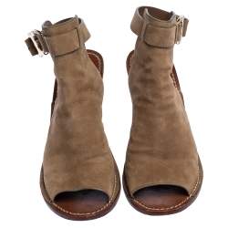 مملوكة مسبقًا Tory Burch Beige Suede Open Toe Gemini Link Slingback Open Toe Sandals Size 38.5