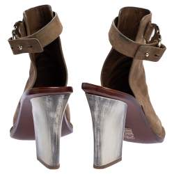 مملوكة مسبقًا Tory Burch Beige Suede Open Toe Gemini Link Slingback Open Toe Sandals Size 38.5