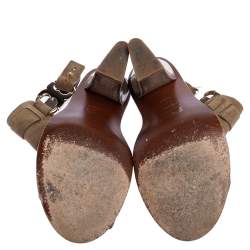 مملوكة مسبقًا Tory Burch Beige Suede Open Toe Gemini Link Slingback Open Toe Sandals Size 38.5