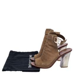 مملوكة مسبقًا Tory Burch Beige Suede Open Toe Gemini Link Slingback Open Toe Sandals Size 38.5