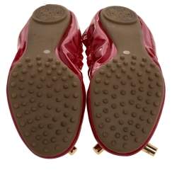 Pre Owned Tory Burch Red Patent Leather Scrunch Ballet Flats Size 38.5