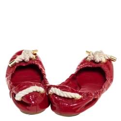 Pre Owned Tory Burch Red Patent Leather Scrunch Ballet Flats Size 38.5