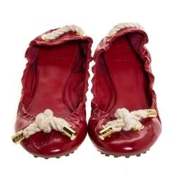 Pre Owned Tory Burch Red Patent Leather Scrunch Ballet Flats Size 38.5