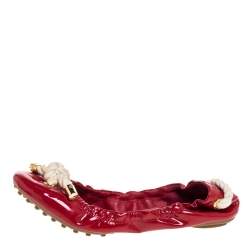Pre Owned Tory Burch Red Patent Leather Scrunch Ballet Flats Size 38.5