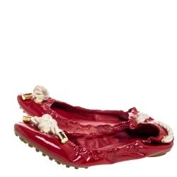 Pre Owned Tory Burch Red Patent Leather Scrunch Ballet Flats Size 38.5