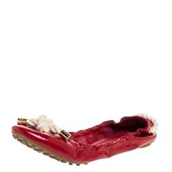 Pre Owned Tory Burch Red Patent Leather Scrunch Ballet Flats Size 38.5