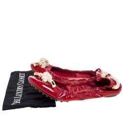 Pre Owned Tory Burch Red Patent Leather Scrunch Ballet Flats Size 38.5