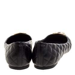 Pre Owned Tory Burch Black Quilted Leather Quinn Ballet Flats Size 37.5