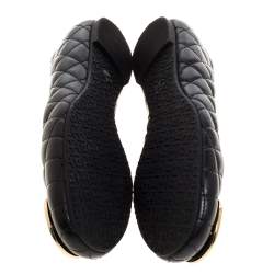 Pre Owned Tory Burch Black Quilted Leather Quinn Ballet Flats Size 37.5