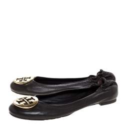 Pre Owned Tory Burch Brown Leather Minnie Scrunch Ballet Flats Size 37