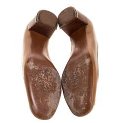 مملوكة مسبقًا Tory Burch Tan Leather Janey Block Heel Pumps Size 39