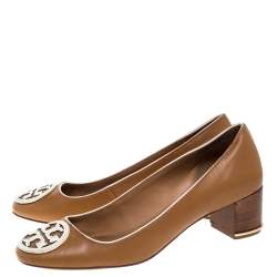 مملوكة مسبقًا Tory Burch Tan Leather Janey Block Heel Pumps Size 39