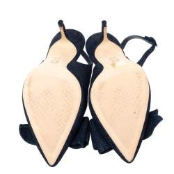 Pre Owned Tory Burch Blue Textured Suede Rosalind Bow Slingback Sandals Size 39.5