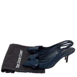 Pre Owned Tory Burch Blue Textured Suede Rosalind Bow Slingback Sandals Size 39.5