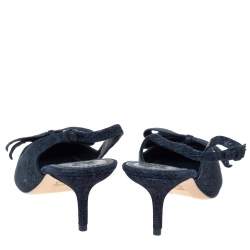 Pre Owned Tory Burch Blue Textured Suede Rosalind Bow Slingback Sandals Size 39.5