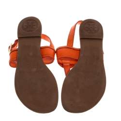 مملوكة مسبقًا صندل بإصبع تورى برش فلات فتحة كعب بريسى جلد برتقالى 39.5