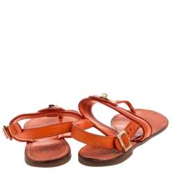 مملوكة مسبقًا صندل بإصبع تورى برش فلات فتحة كعب بريسى جلد برتقالى 39.5